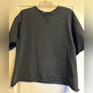 Zara Short-Sleeve 100% Cotton Black Terry Cloth Raw Edge Top Women’s Size Medium
